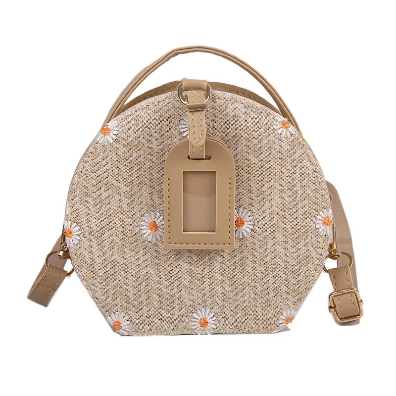 

Hot selling Trending 2021 Wholesale High Quality Floral Pattern Straw Knit Round Crossbody Bag for Girls