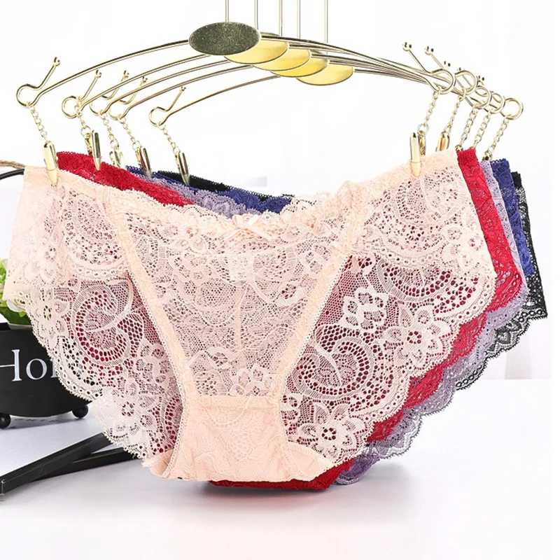 

Sexy hollow out women's transparent briefs mature women lace panty briefs underwear, Black/skin/red/purple/blue