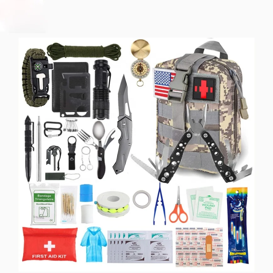 

Emergency Survival Kit Professional Survival Gear Tool First Aid Kit with Molle Pouch for Camping Adventures, Customize