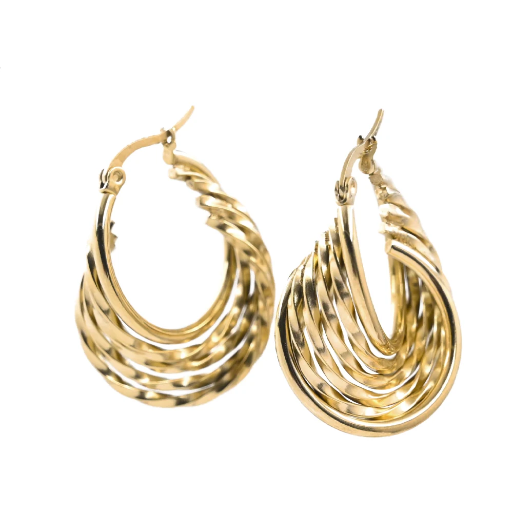 

Vintage Irregular Matte Gold Plated Stainless Steel Multi Layered Twisted Hoop Earrings Jewelry Women Luxury Spot