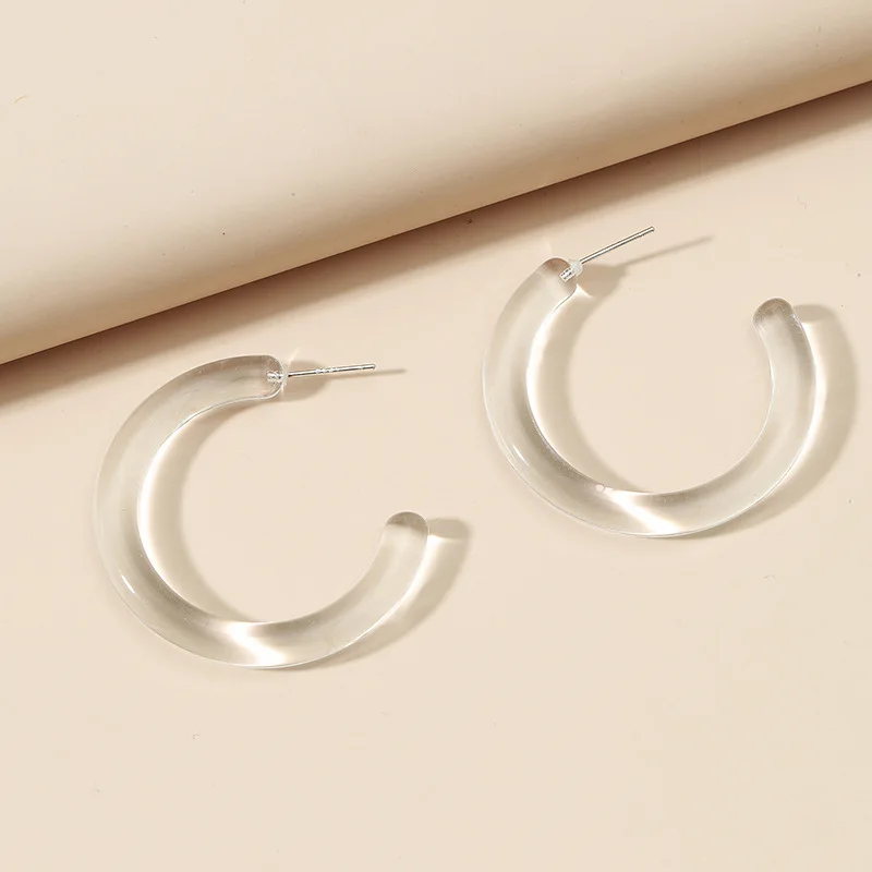 

2021 Sailing Simple Temperament Acrylic C Shaped Huggie Earrings Small Exaggerated Transparent Acrylic Hoop Earrings