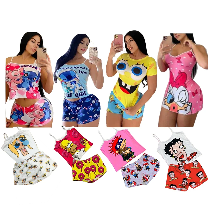 

Tank Top and Shorts cartoon women's sleepwear Sexy pajamas set two-piece sleepwear women