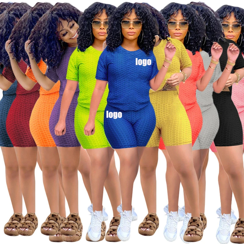 

2021 new spring bandage fashion women plus size short sleeve t shirt and shorts two piece set