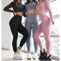 

3PCS Yoga Set Vital Seamless Leggings Sports Bra+Long Sleeve Crop Top+Women Running Gym Leggings High Waist Fitness Sports Suit