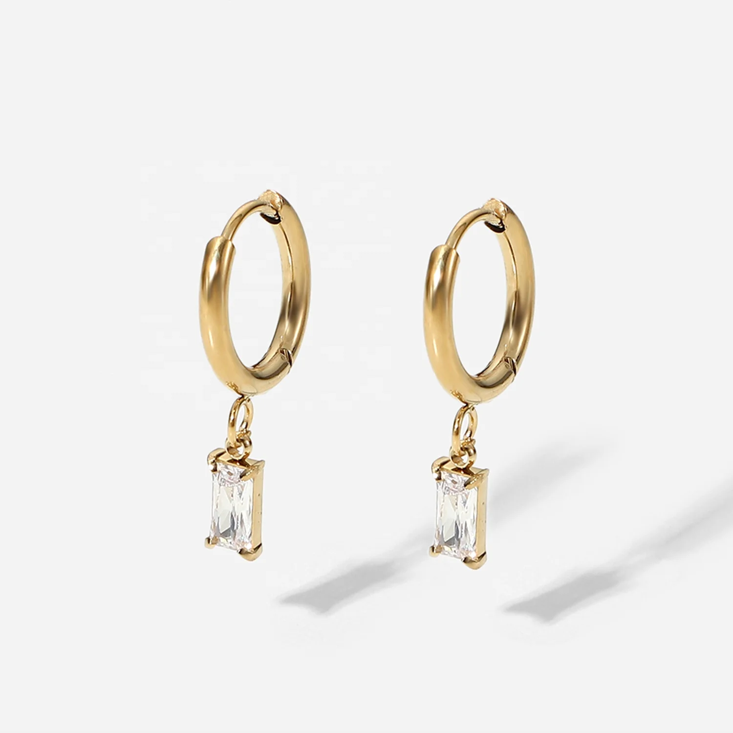 

14K PVD Gold Plated Clear Mini Zircon Hoop Earrings Stainless Steel Clear Zircon Huggie Earrings