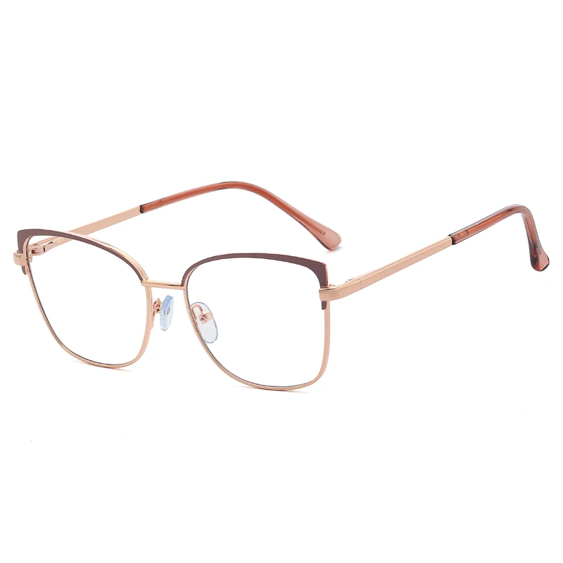 

SHINELOT 95700 Custom Logo Trendy Metal Half Frames Anti Blue Light Optical Glasses Spring Hinge Eyewear Wholesale