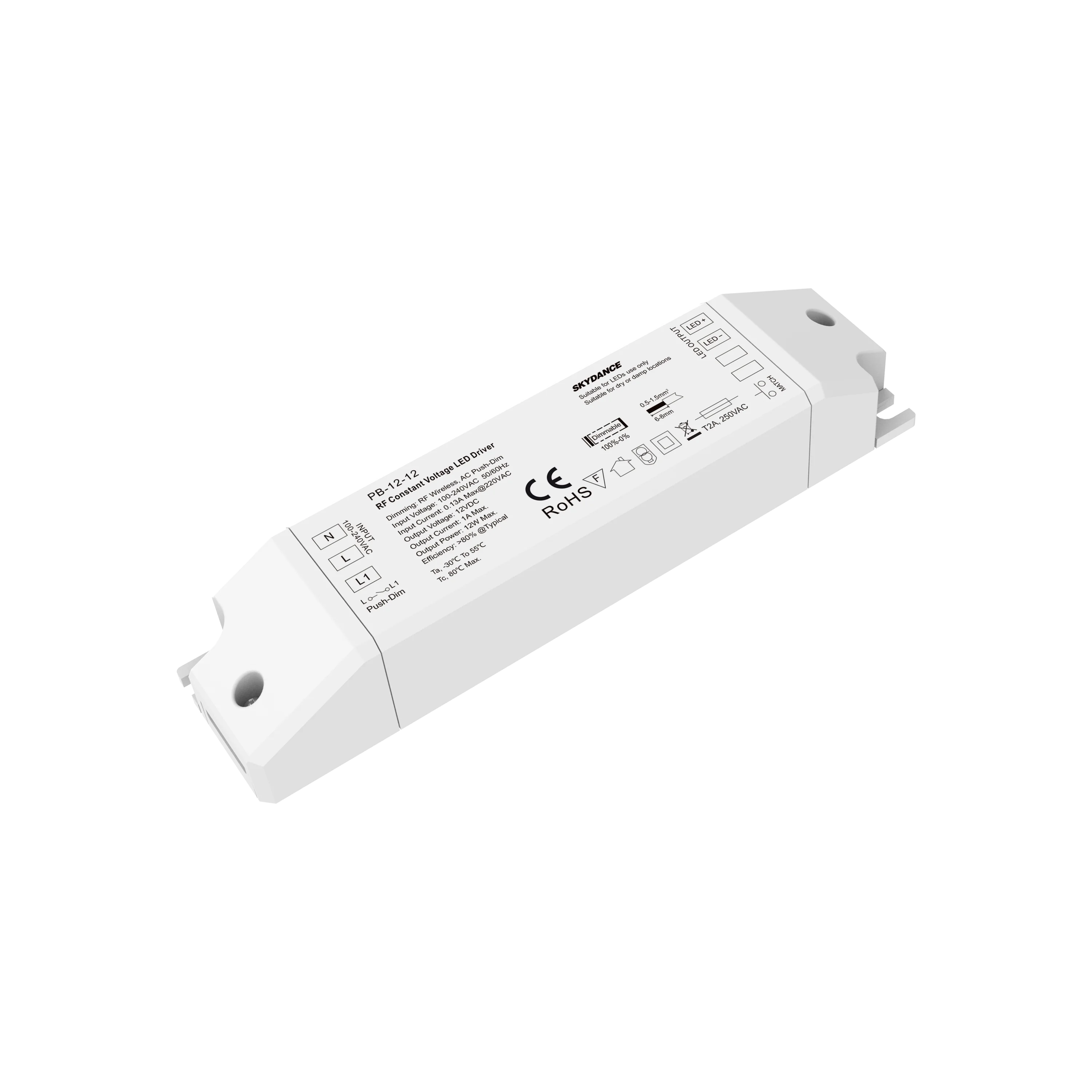 Skydance 2.4G RF wireless dimmable driver with AC push-dim function constant voltage 12W 12v dimmer for led driver