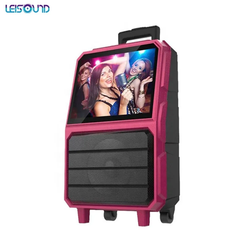 

LEISOUND 14.1 inch LED Screen Video speaker Stage Dancing Audio trolley outdoor speaker, Red