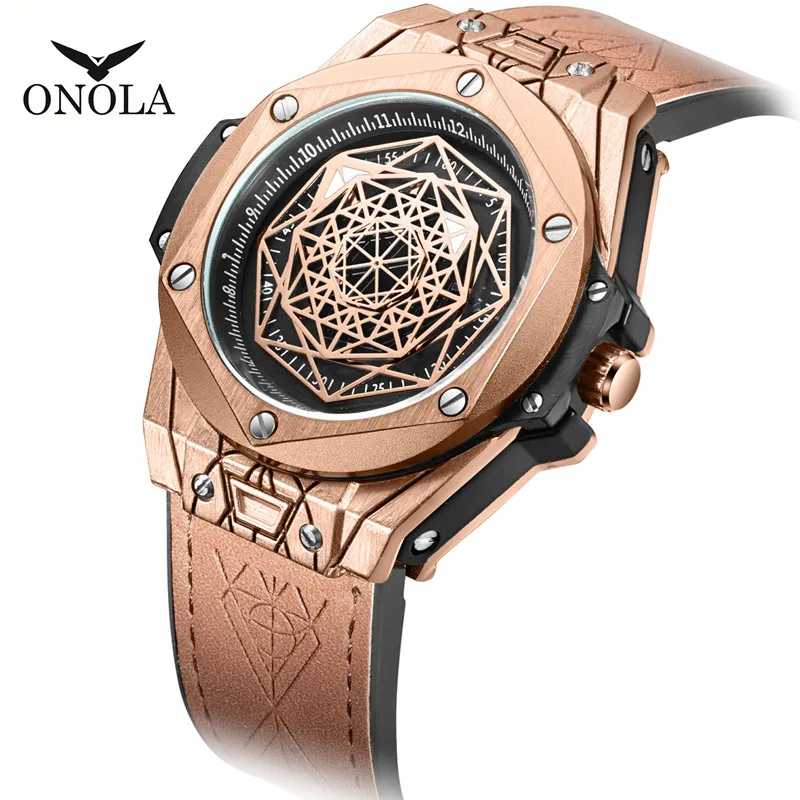 

ONOLA 3810 new arrival rose gold man quartz watch perfect PU leather band water proof rohs character business wrist watch