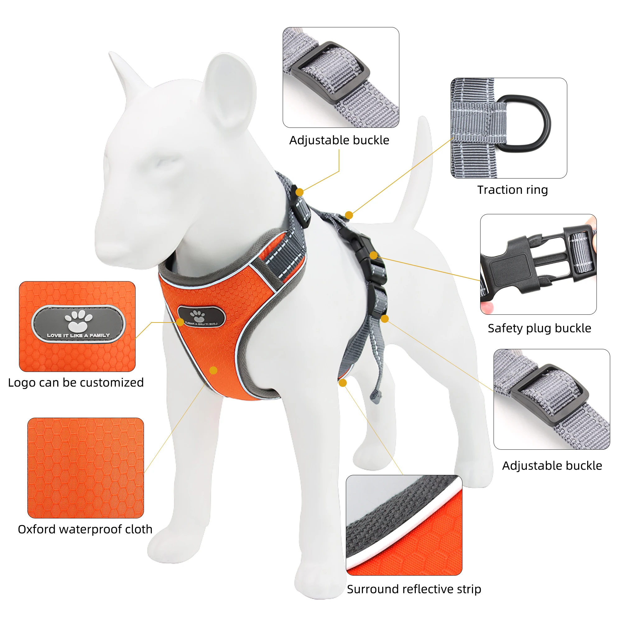 

New Dog Leash Vest-Type Explosion-proof Breathable Big Dog Pet Chest Harness Reflective Dog Rope Pet Supplies, As picture