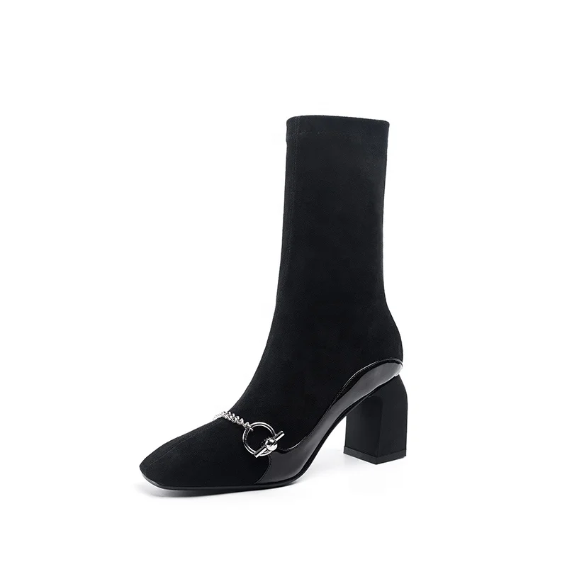 

Sliver mental link dot women shoes high heels ladies boots 2019, Black