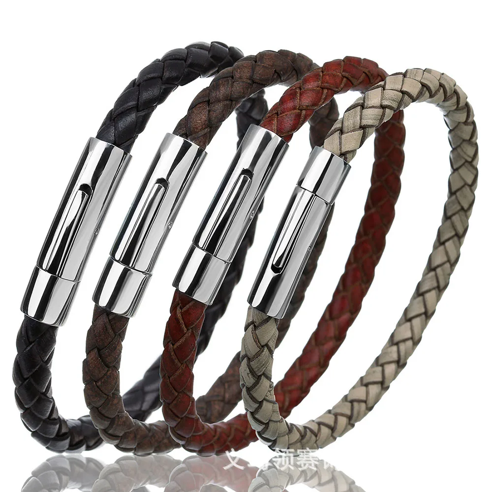 

Man Jewelry Wholesale Genuine Cow Leather Braided Bracelets Mens Bangles 8.66"