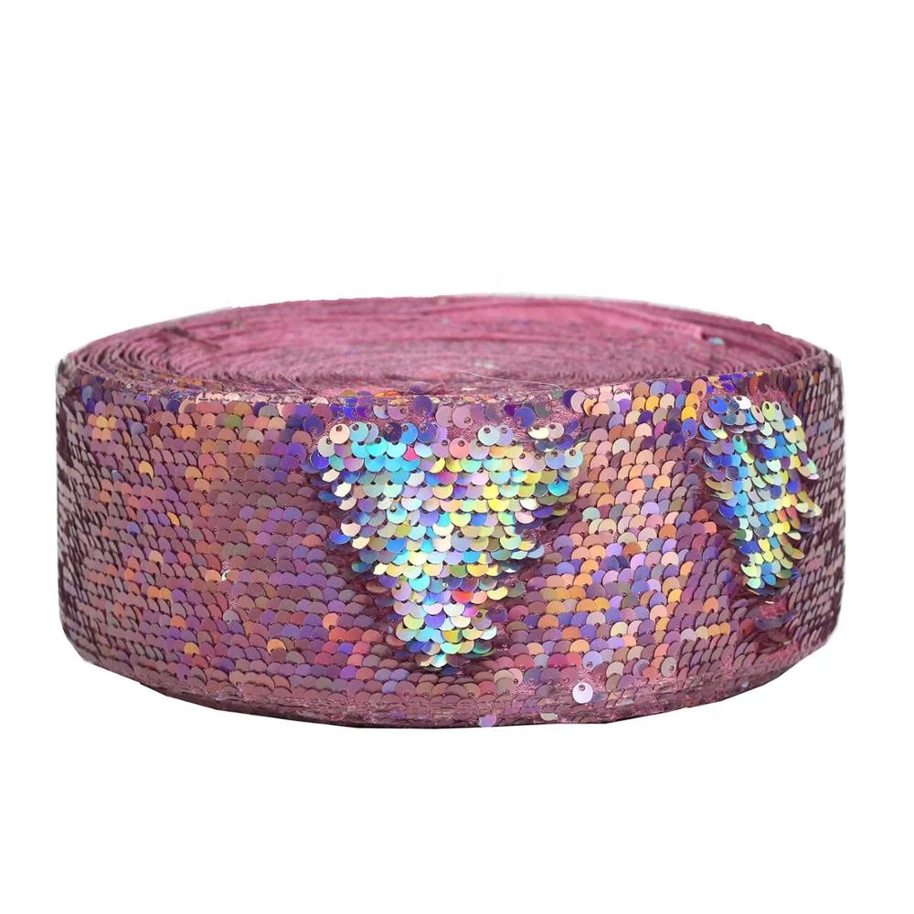 

3" 75mm Width Sparkly Reversible Sequin Fabric Ribbon For Hair Bow