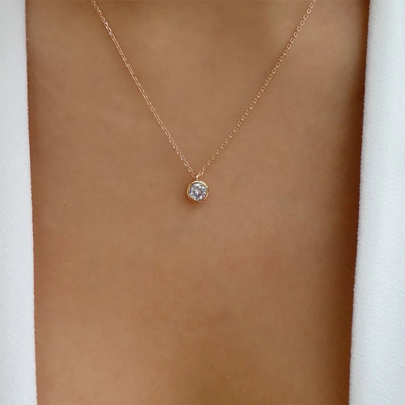 

Minimalism gold plated chain choker crystal zircon stone pendant necklace for women