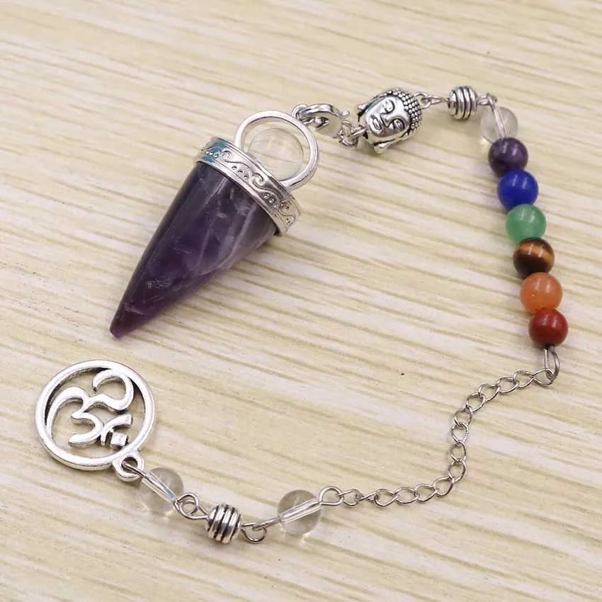 

Cone Shape Natural Stone Pendulum Crystal Yoga 3D Buddha Head Chakra Chain Reiki Healing Pendulums for Dowsing Pendule