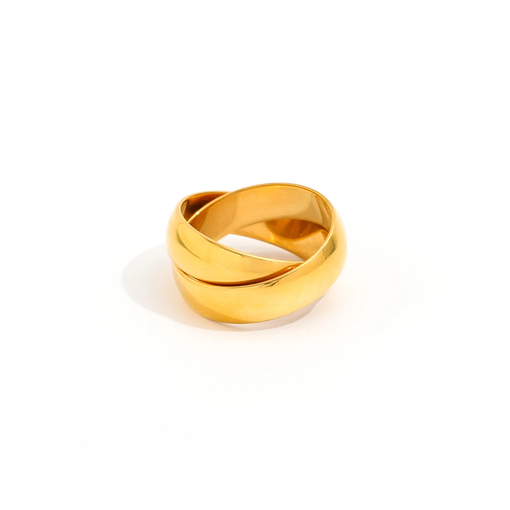 High End Tarnish Free PVD Gold Plated Double Cross Rings  Stainless Steel  Jewelry Tarnish