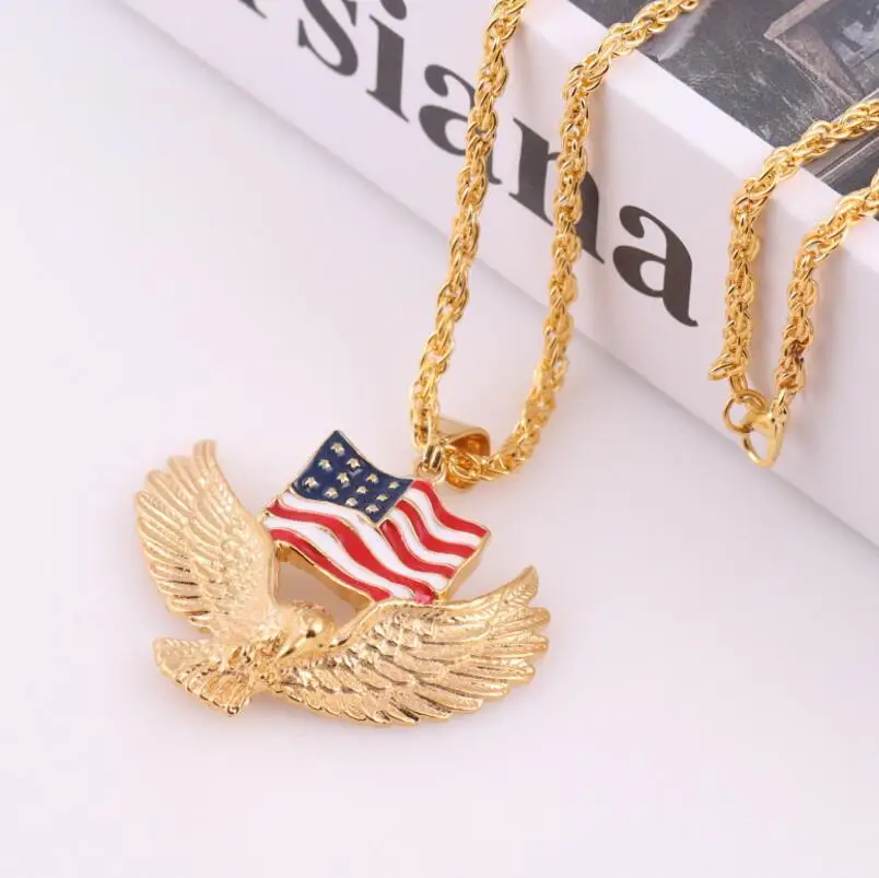 

Miss Jewelry HipHop 18k Gold Plated Stainless Steel American flag eagle Diamond Necklace Out Tennis Chain, 14k 18k gold / white gold /silver