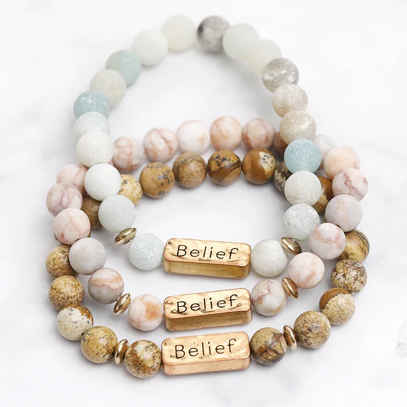 

Natural Stone Beads Bracelet Multi Designs of Different Meanings Elasticity Bracelets