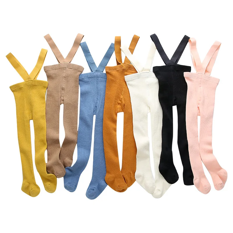 

Baby overalls kids suspenders high waist stockings cotton knitting ribbed pantyhose baby tights with suspender