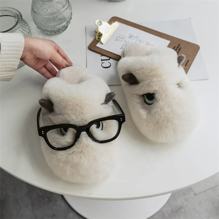 

Hot selling popular cute cartoon winter warm soft comfortable ladies men women indoor plush fur sheepskin lamb slippers