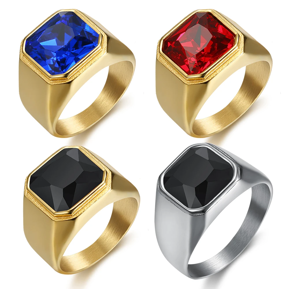 

wholesale cool fashion 316 stainless steel red black blue stone ring designs for men women