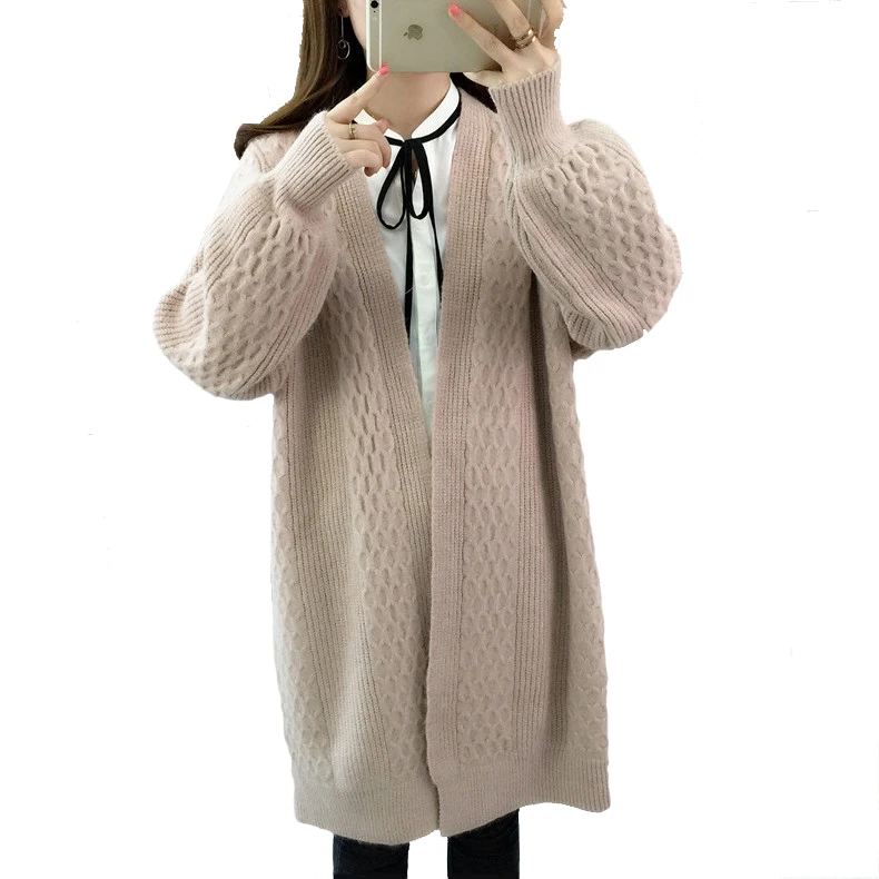 

2022 New fashion autumn winter solid cardigan Knitted Crochet women ladies long sweater cardigan