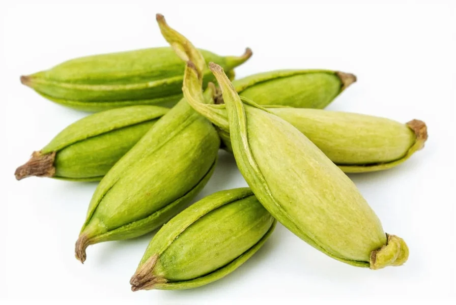 Various cardamom preparations including whole pods, seeds, ground spice, and dishes featuring cardamom