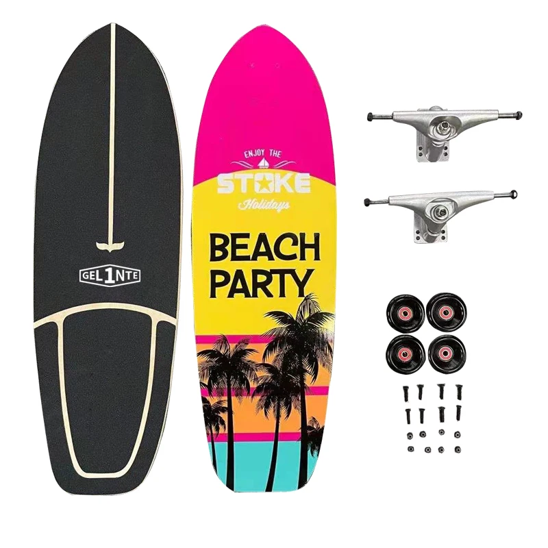 

Beach Party 7 Layer Maple Deck 4 Wheels Surf Carving Cruiser Skateboard Surfskate Custom Pattern