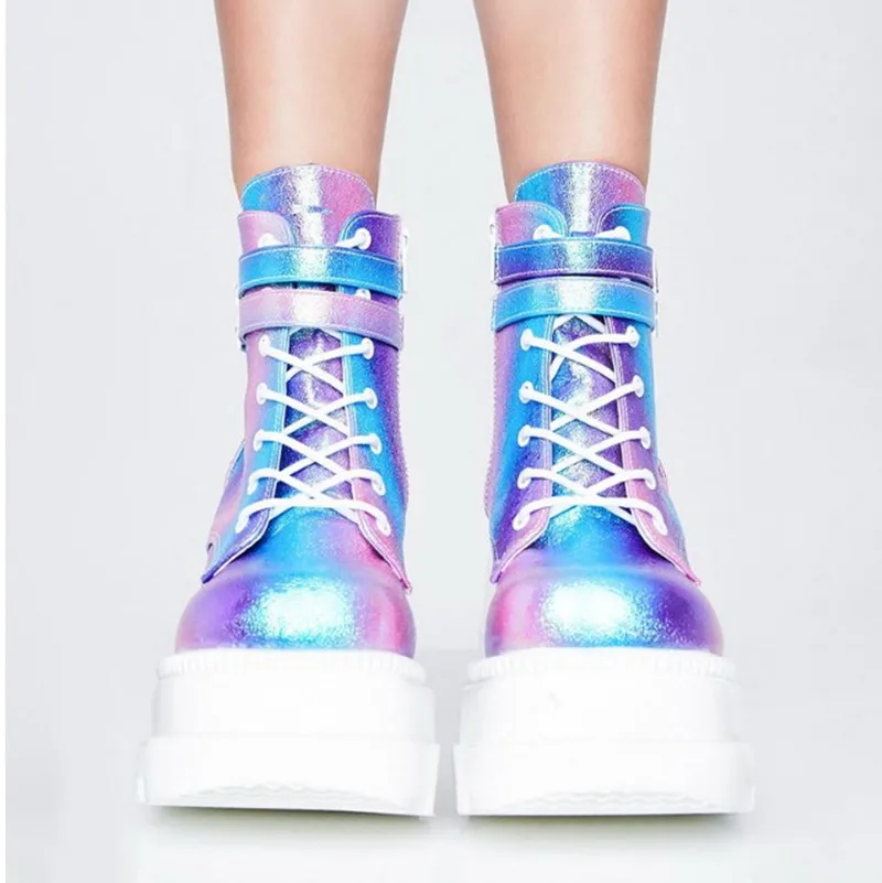

New design colorful high-top lace up buckle casual plus size women's platform casual boots