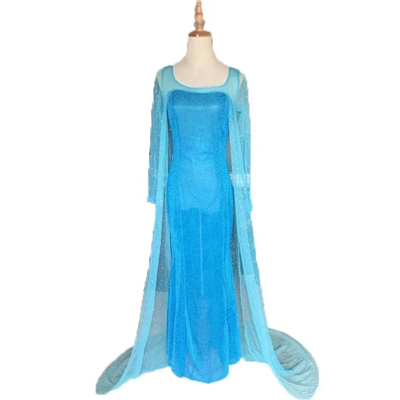 Frozen Cosplay Costume Princess Elsa Cosplay Costume Long Blue Dress Queen Dress Halloween Costume Stage Performance for Adult