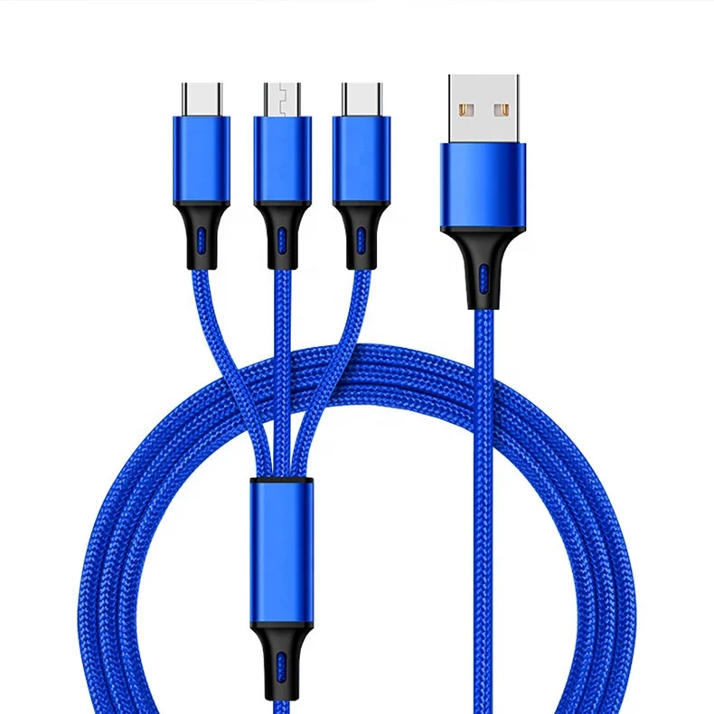 

Wik-OS Usb Cable Data Charging Cable Usb Compatible With type-i / Type C / Micro Usb 1.M Nylon Cable 3 In 1 Usb Charging 3 In 1, Red, gold, blue, silver, black