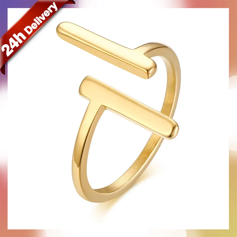 

Dylam 2021 New Open Rings Geometric Gold Plated Stainless Steel Delicate Parallel line Minimalist Titanium Steel Ring For Gift