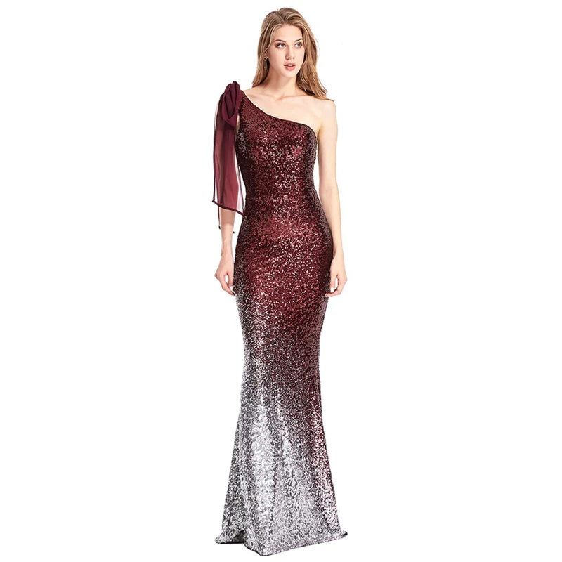 

Latest Design Wholesale Fashion One Shoulder Sequins Evening Party Dress