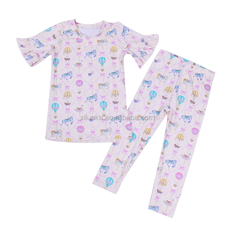 

Cheap Wholesale Short Sleeve Kids Pajamas Soft Milk Silk Two Pieces Girl Sleepwear Sets