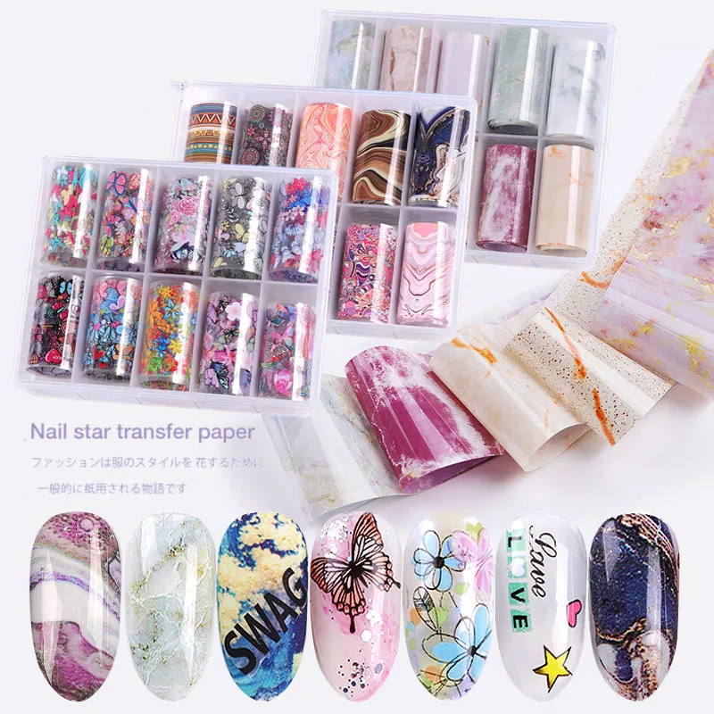 

3D Colorful Butterfly Nail Foils Set Gradient Marble Series Nail Art Transfer Stickers Aluminum Mesh Foil Paper Nail Accessories