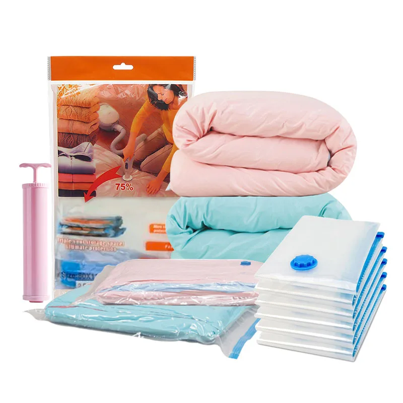 

Space Saver Biodegradable Foldable Packing Large Compressed Bag Seal Quilt Clothes Vacuum Storage Bags With Hand Pump