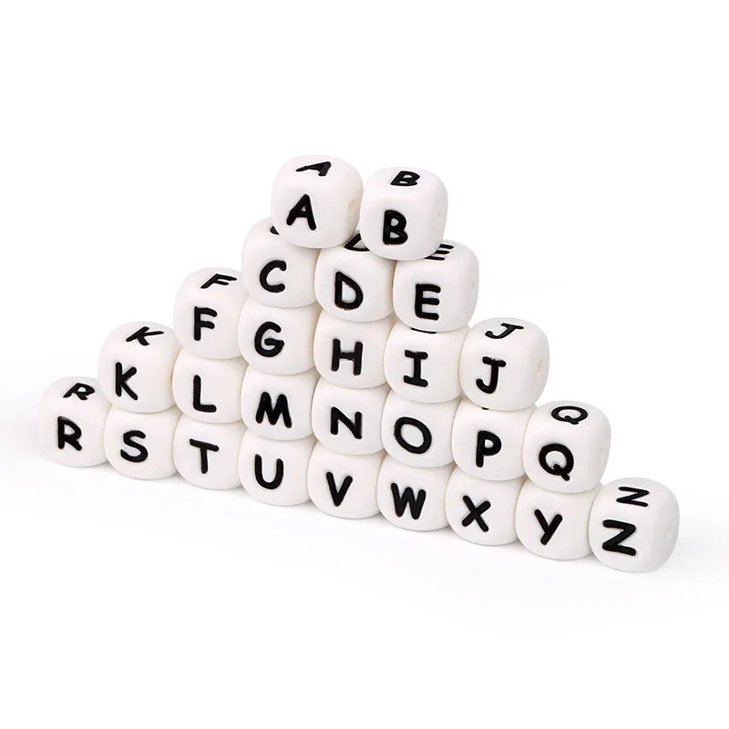 

26 Letters Square Silicone Loose Beads for Handmade Necklace Jewelry, 20colors