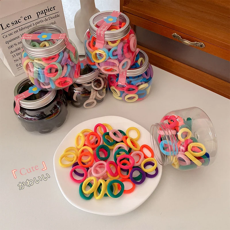 

100PCS/BOX Durable Baby Girls Ponytail Do Not Hurt Hair Small Rubber Band Colorful Towel Ring Hair Ties High Elastic Head Rope