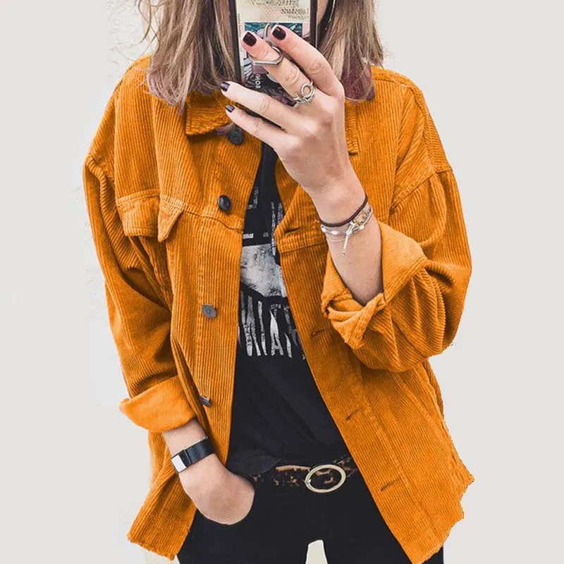 

New Female Long Sleeve Shirts Loose Coat Women Corduroy Jacket, Picture show