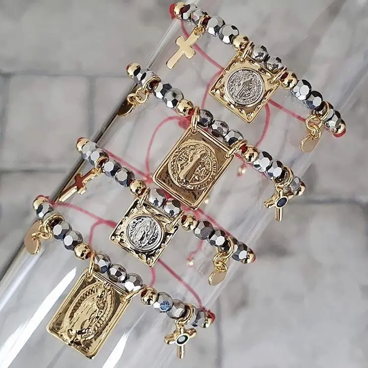 

LS-A2913 new arrival gold/silver plated copper beads bracelet,fashion virgion mary religion charm bracelet jewelry adjustable