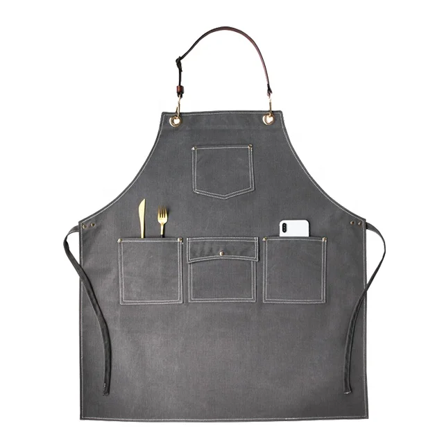 

Customized Cotton Canvas Kitchen Apron With Pocket, Can be customized