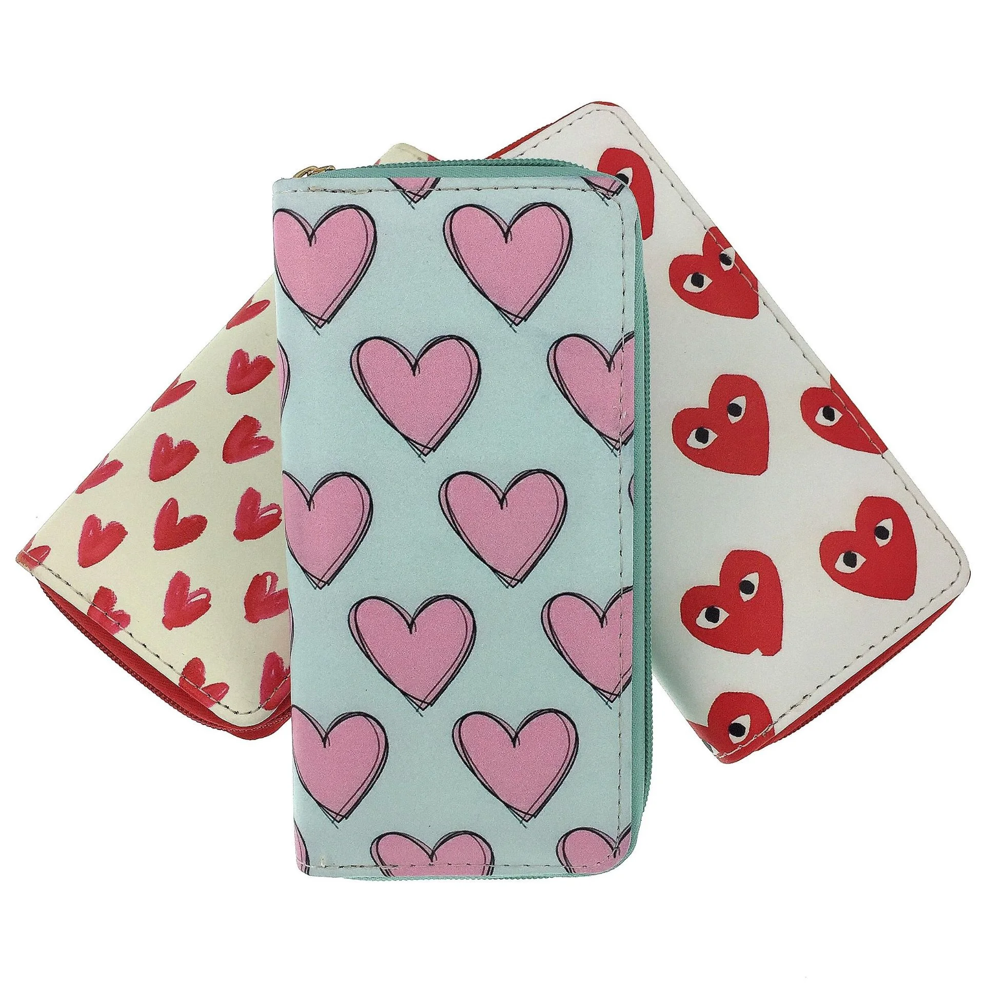 

New selling love heart PU leather wallet ladies wallet single zipper purse cosmetic bag custom factory spot wallet