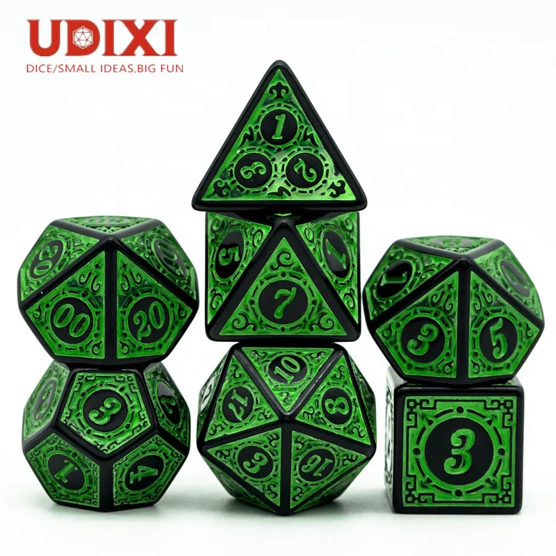 

Udixi Polyhedral DND RPG Dungeons and Dragons Acrylic Dice Set Pattern Green