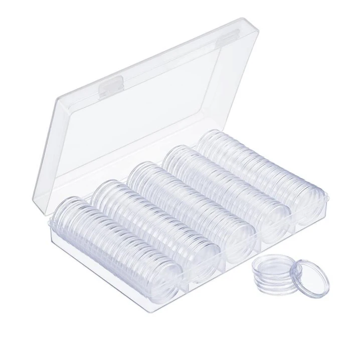 

100pcs Set  Coin Capsules Case Storage Container For Coin Collection Supplies, Clear