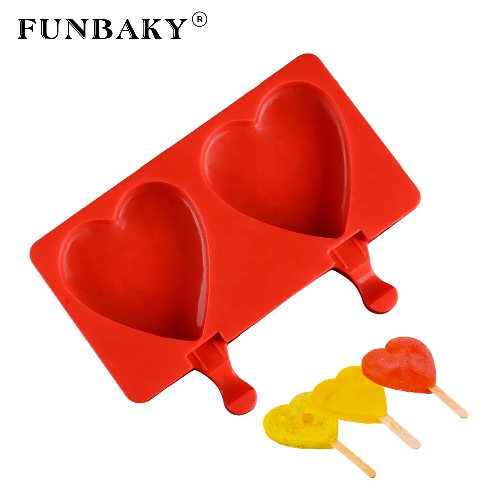 

FUNBAKY Food grade ice cream silicone mold double cavity heart popsicle molds pop making tools for lovers, Customized color