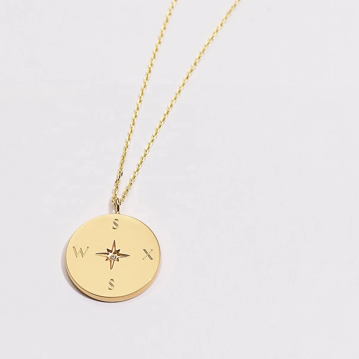 

2021 Trendy 18k gold plated stainless steel custom compass pendant necklaces north star zircon necklace women Jewelry