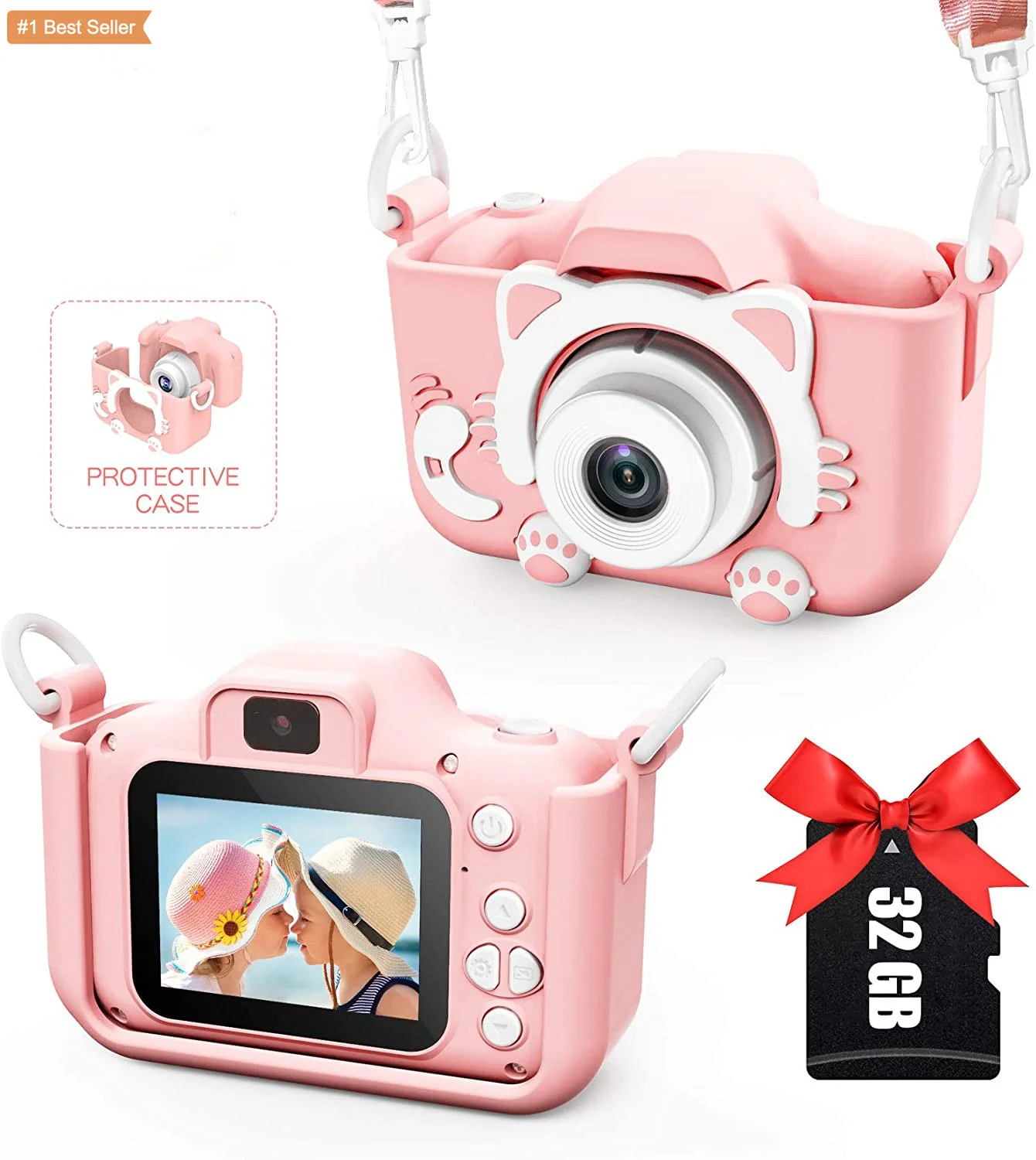

1080P HD Silicone Case Camcorder Digital Cute Toy Cat Dog unicorn Children's Camera Toys Kids Selfie Toddler Child Kid Camera, Pink blue