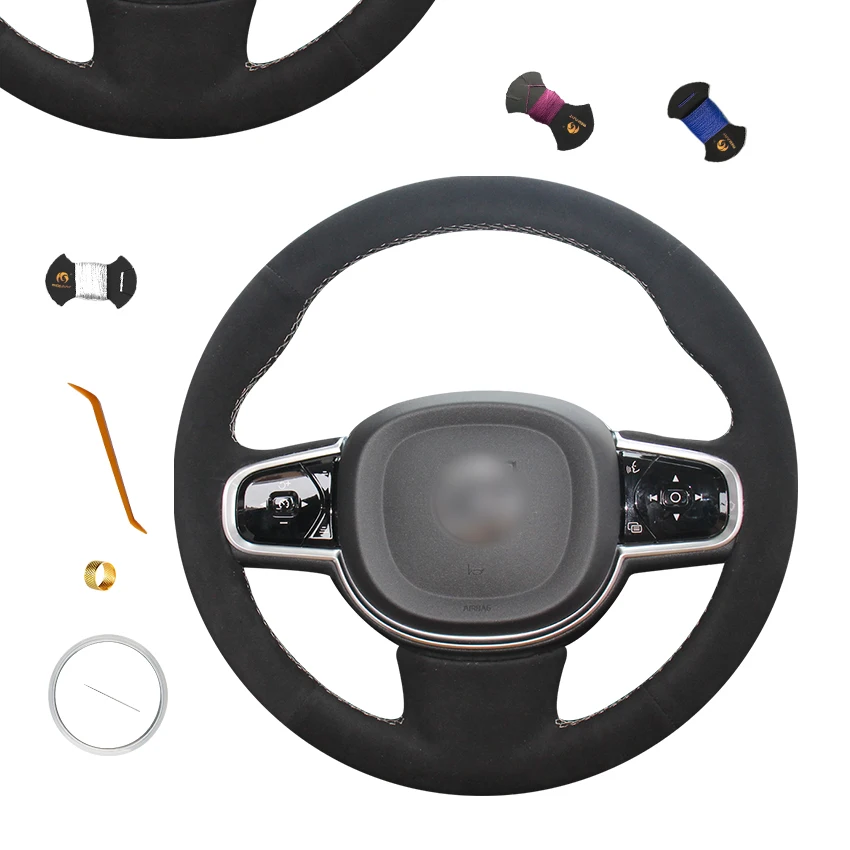 

Accessories Custom Hand Sewing Black Suede Steering Wheel Cover for Volvo XC90 2015 2016 2017