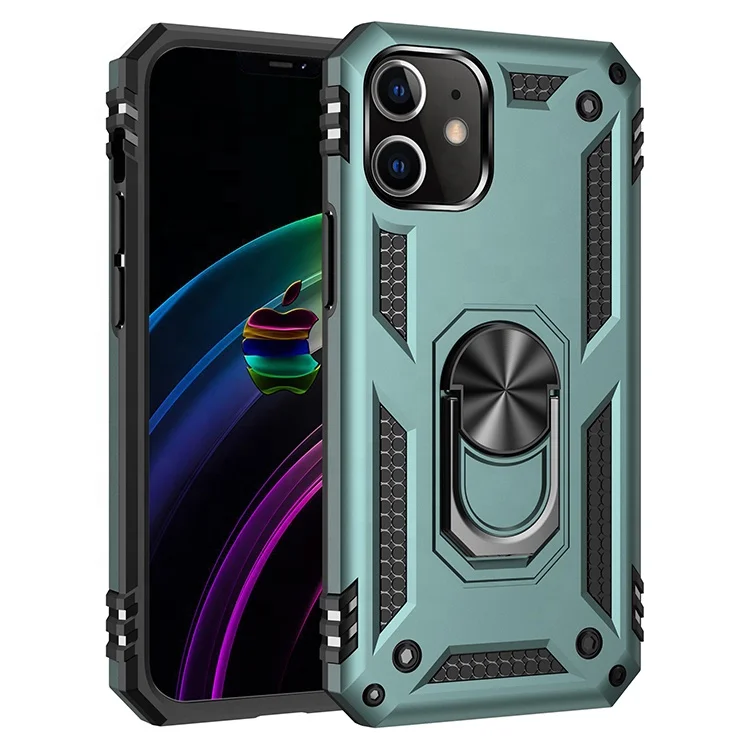 

For Iphone 12pro max 6.7 Shockproof phone case,2 in 1 TPU+PC ring kickstand cell phone case For Iphone 12mini 5.4 12 12pro 6.1, Multi-color, can be customized