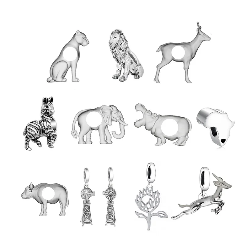 Pan Charms Bracelet Kudu Hippo Beads for Women Jewelry 925 Silver Fit Original South Africa Springbok Lion King Zebra Elephant